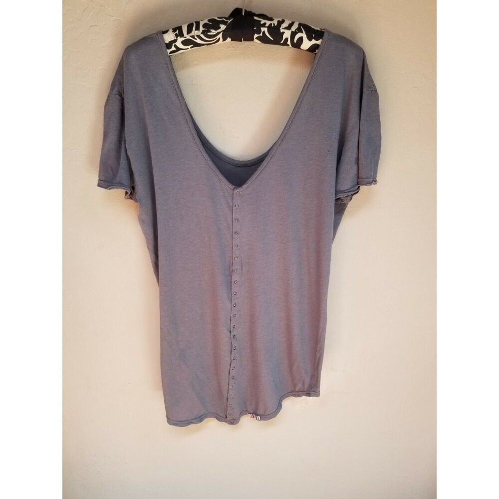 Talia Hancock Womens Large Top Grommets Front Design Low V-Neckline Gray